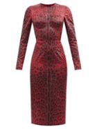 Dolce & Gabbana - Leopard-print Satin Midi Dress - Womens - Red