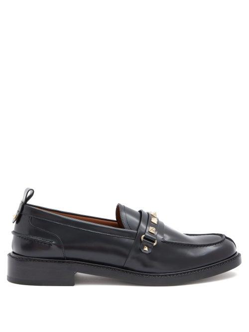 Matchesfashion.com Valentino Garavani - Rockstud Leather Penny Loafers - Womens - Black