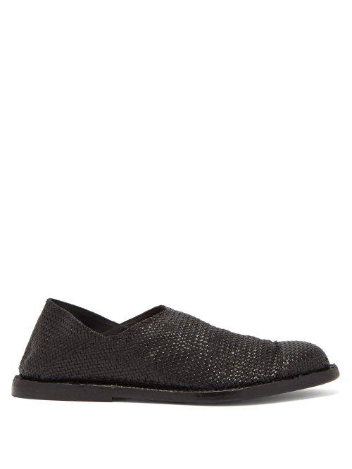 Matchesfashion.com Ann Demeulemeester - Woven Collapsible Back Leather Loafers - Womens - Black