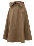 Matchesfashion.com Msgm - Tie Waist Houndstooth Wool Blend Skirt - Womens - Brown