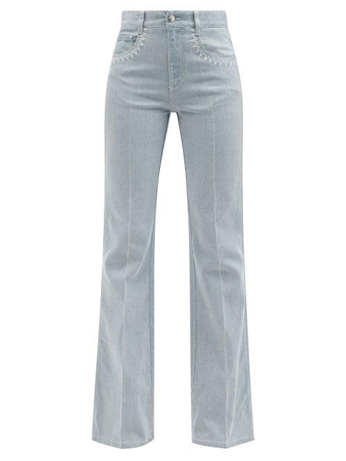Chlo - Topstitched High-rise Flared-leg Jeans - Womens - Light Denim