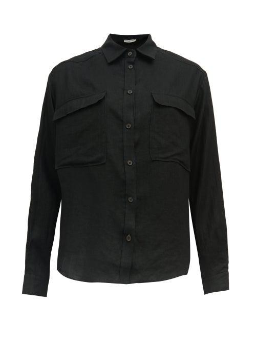 Matchesfashion.com Three Graces London - Willow Patch-pocket Linen Shirt - Womens - Black