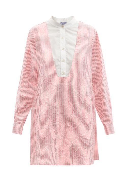 Ladies Beachwear Thierry Colson - Victoria Crinkled Stripe Cotton-sateen Shirt Dress - Womens - Pink Stripe