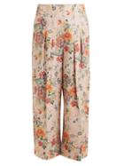 Matchesfashion.com Rebecca Taylor - Floral Print Wide Leg Cotton Blend Trousers - Womens - Pink Print