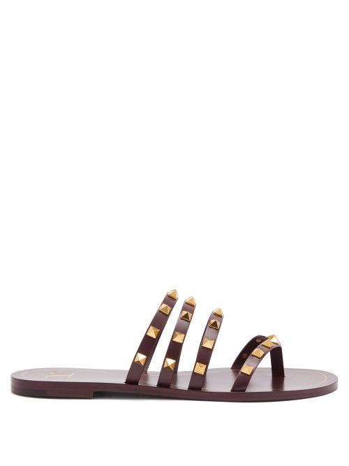 Matchesfashion.com Valentino Garavani - Rockstud Flair Leather Sandals - Womens - Burgundy