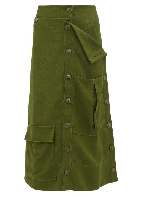 Matchesfashion.com Jacquemus - Monceau Patch Pocket Canvas Midi Skirt - Womens - Dark Green