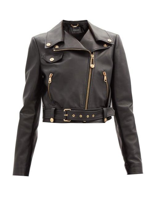 Matchesfashion.com Versace - Cropped Leather Biker Jacket - Womens - Black