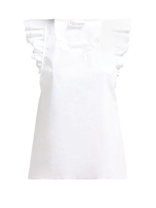 Matchesfashion.com Redvalentino - Ruffle Trimmed Racerback Cotton Top - Womens - White