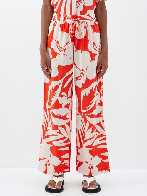 Matteau - Palm-print Silk Trousers - Womens - Red Print