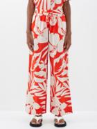 Matteau - Palm-print Silk Trousers - Womens - Red Print