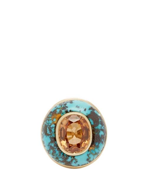 Matchesfashion.com Retrouvai - Lollipop Beryl, Turquoise & 14kt Gold Ring - Womens - Yellow Multi