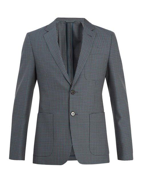 Matchesfashion.com Prada - Single Breasted Checked Wool Blend Blazer - Mens - Grey Multi