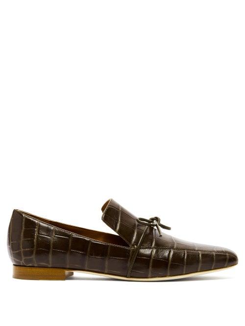 Matchesfashion.com Malone Souliers - X Roksanda Celia Crocodile Effect Leather Loafers - Womens - Khaki