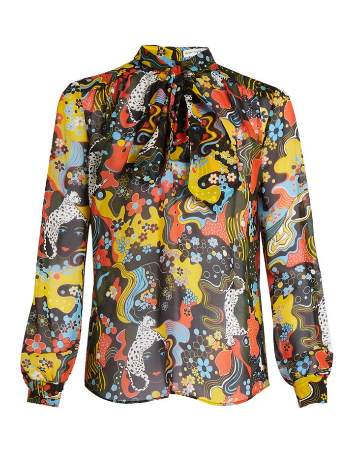 Mary Katrantzou Veddar Tie-neck Silk-chiffon Blouse