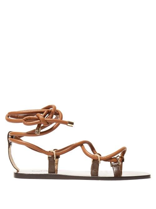 Matchesfashion.com Jimmy Choo - Aziza Leather Lace Up Sandals - Womens - Tan