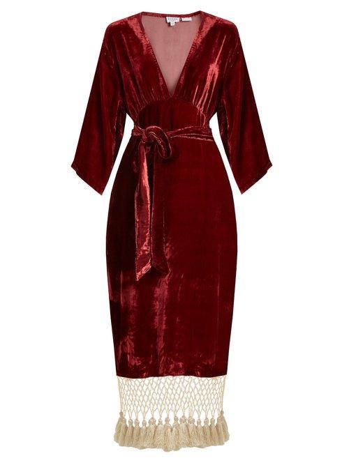 Matchesfashion.com Rhode Resort - Leonard Tassel Hem Velvet Dress - Womens - Burgundy