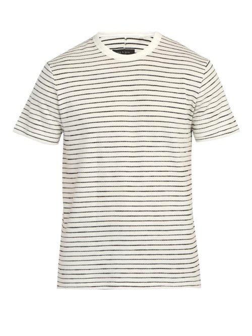 Matchesfashion.com Rag & Bone - Railroad Stripe Cotton Blend T Shirt - Mens - White Multi
