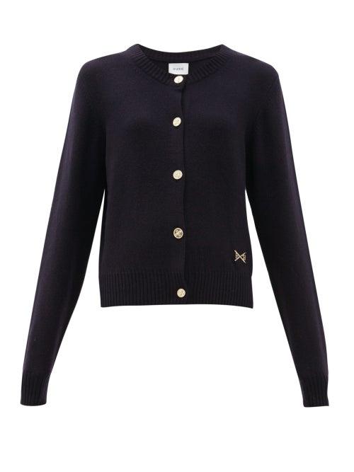 Matchesfashion.com Barrie - Logo Plaque Cashmere Cardigan - Womens - Dark Navy
