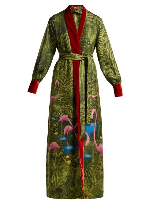 Matchesfashion.com F.r.s - For Restless Sleepers - Tharos Flamingo Print Silk Coat - Womens - Green Print