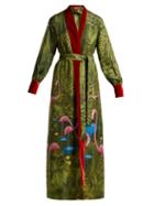 Matchesfashion.com F.r.s - For Restless Sleepers - Tharos Flamingo Print Silk Coat - Womens - Green Print
