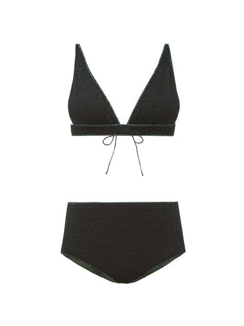 Matchesfashion.com Osree - Lumiere High-rise Metallic Bikini - Womens - Dark Green