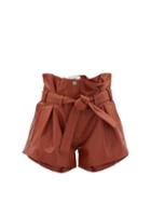 Matchesfashion.com The Attico - Pleated High-rise Leather Shorts - Womens - Brown