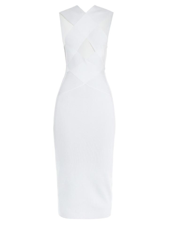 Balmain Crossover Cutaway Stretch-knit Midi Dress