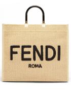 Ladies Bags Fendi - Sunshine Logo-embroidered Woven Tote Bag - Womens - Black Beige