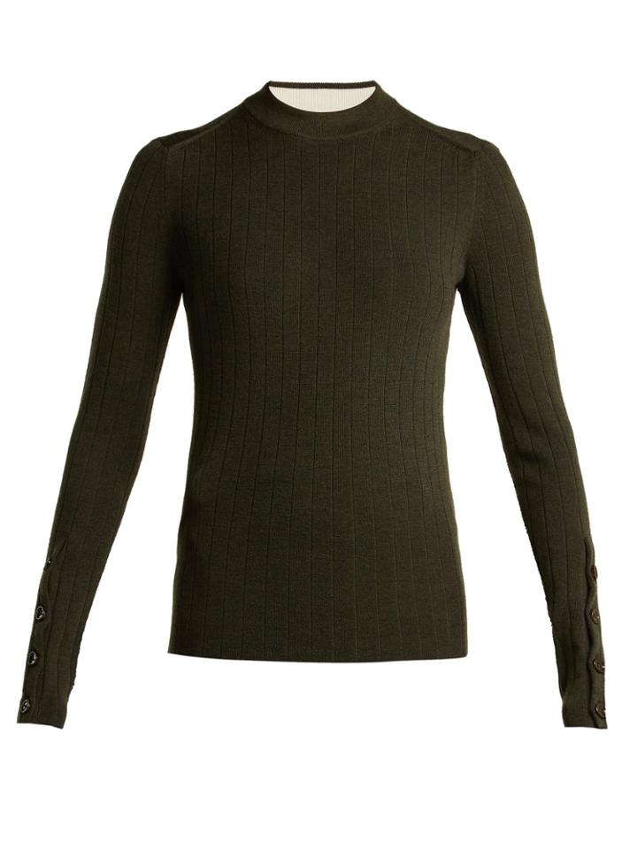 Joseph Button-cuff Ribbed Wool Sweater