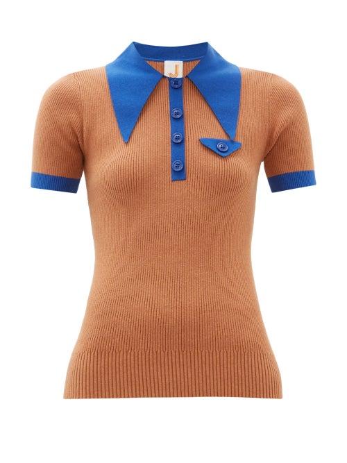 Matchesfashion.com Joostricot - Oversized Collar Cotton Blend Polo Shirt - Womens - Brown
