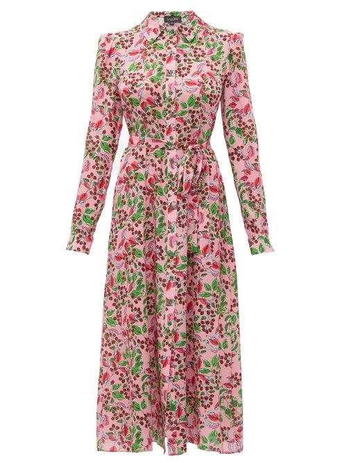 Matchesfashion.com Saloni - Vanessa Berry Print Silk Midi Dress - Womens - Pink Multi