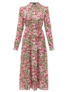 Matchesfashion.com Saloni - Vanessa Berry Print Silk Midi Dress - Womens - Pink Multi