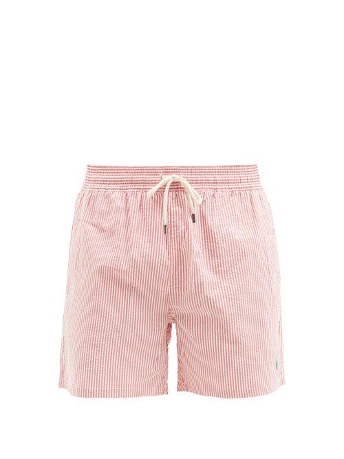 Matchesfashion.com Polo Ralph Lauren - Traveller Logo-embroidered Seersucker Swim Shorts - Mens - Red White