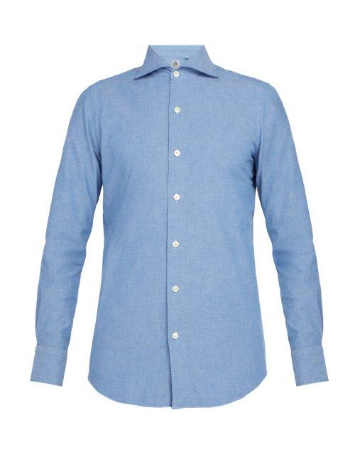 Matchesfashion.com Finamore 1925 - Spread Collar Cotton Shirt - Mens - Blue