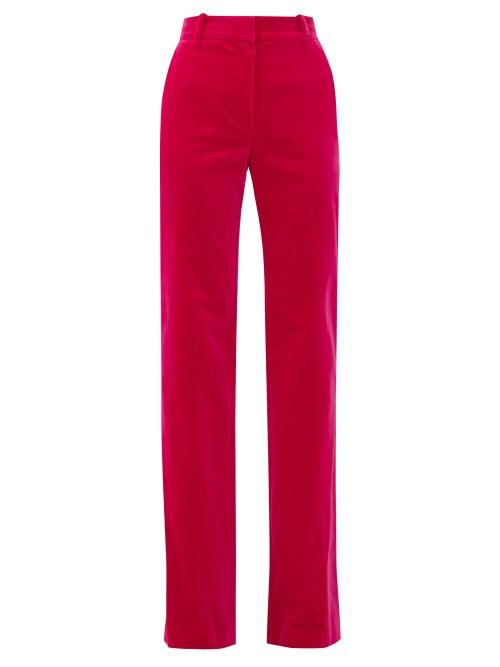 Matchesfashion.com Bella Freud - David Cotton-velvet Wide-leg Trousers - Womens - Pink