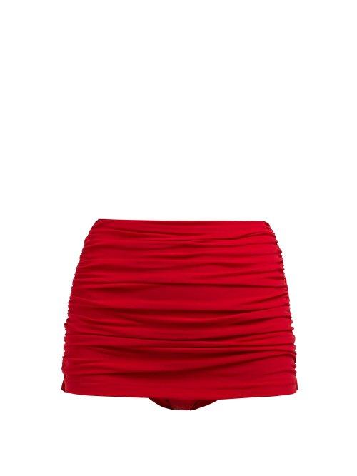 Matchesfashion.com Norma Kamali - Bill Ruched High Rise Bikini Briefs - Womens - Red