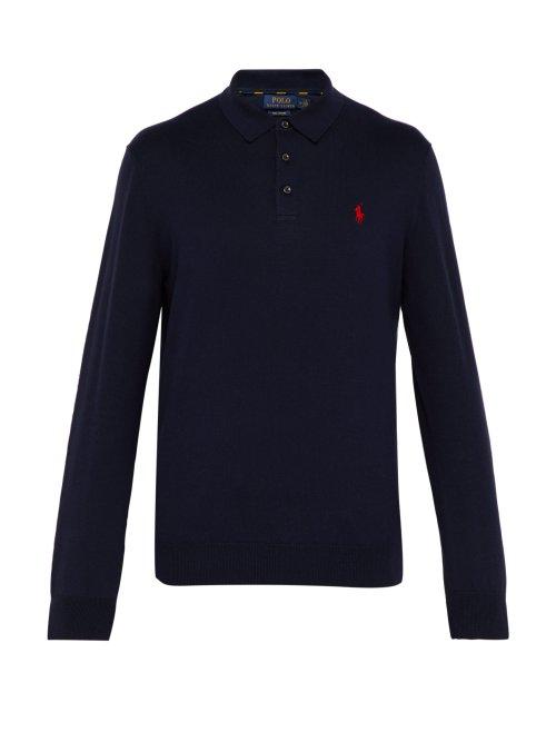 Matchesfashion.com Polo Ralph Lauren - Long Sleeve Cotton Jersey Polo T Shirt - Mens - Navy
