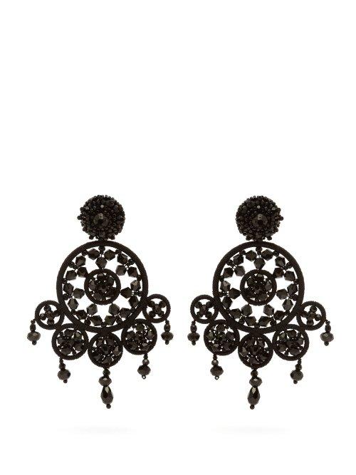 Matchesfashion.com Oscar De La Renta - Dreamcatcher Beaded Drop Earrings - Womens - Black