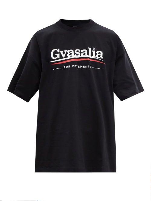 Mens Rtw Vetements - Logo-print Oversized Cotton-jersey T-shirt - Mens - Black
