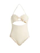 Matchesfashion.com Marysia - Antibes Scallop Edged Swimsuit - Womens - Cream