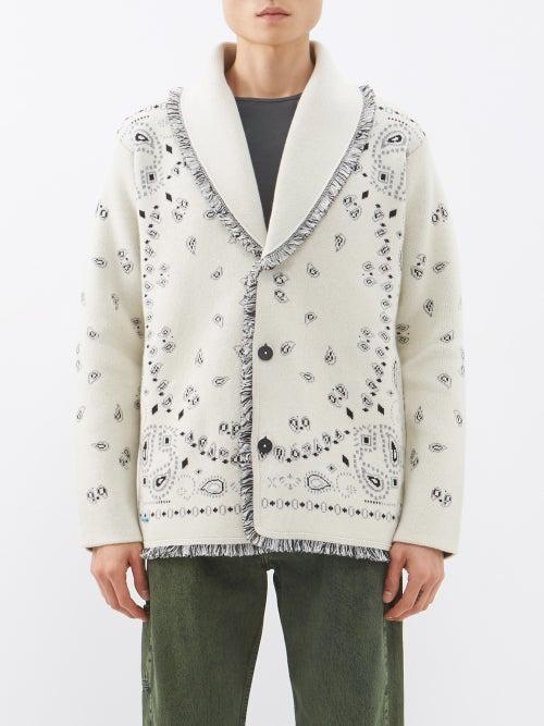 Alanui - Shawl-collar Bandana-jacquard Cashmere Cardigan - Mens - White Multi