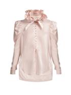 Matchesfashion.com Hillier Bartley - Pinstripe Exaggerated Ruffle Collar Silk Shirt - Womens - Pink White