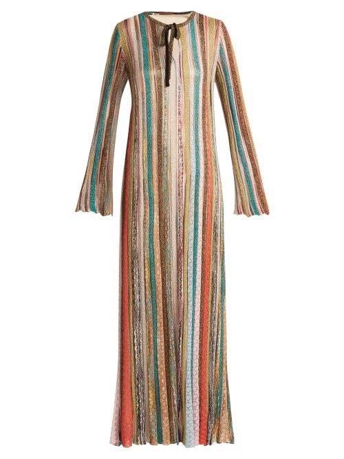 Matchesfashion.com Missoni - Striped Metallic Kaftan Dress - Womens - Nude Gold