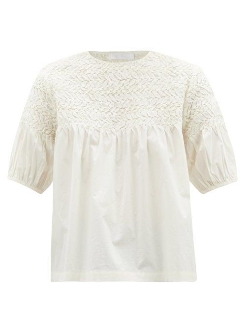 Ladies Beachwear Merlette - Orestes Smocked Cotton-poplin Top - Womens - Ivory