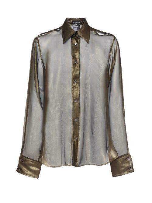 Matchesfashion.com Ann Demeulemeester - Oversized Cutout Metallic Silk-organza Shirt - Womens - Khaki
