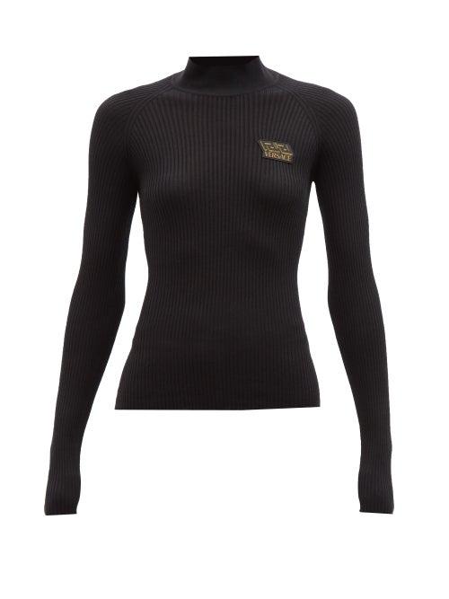 Versace - Logo Ribbed-knit Wool Sweater - Womens - Black