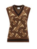 Matchesfashion.com Burberry - Caledon Tb Jacquard Wool Sleeveless Sweater - Womens - Brown Multi