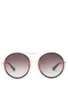 Matchesfashion.com Gucci - Round Web Stripe-acetate And Metal Sunglasses - Womens - Green Gold