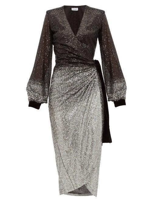 Matchesfashion.com Raquel Diniz - Jade Dgrad Sequinned Wrap Dress - Womens - Black Silver