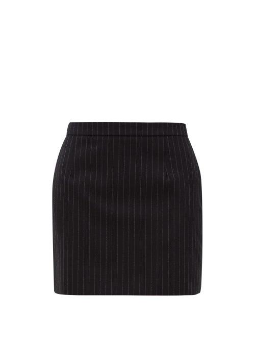 Matchesfashion.com Saint Laurent - Pinstriped Wool Twill Mini Skirt - Womens - Black White